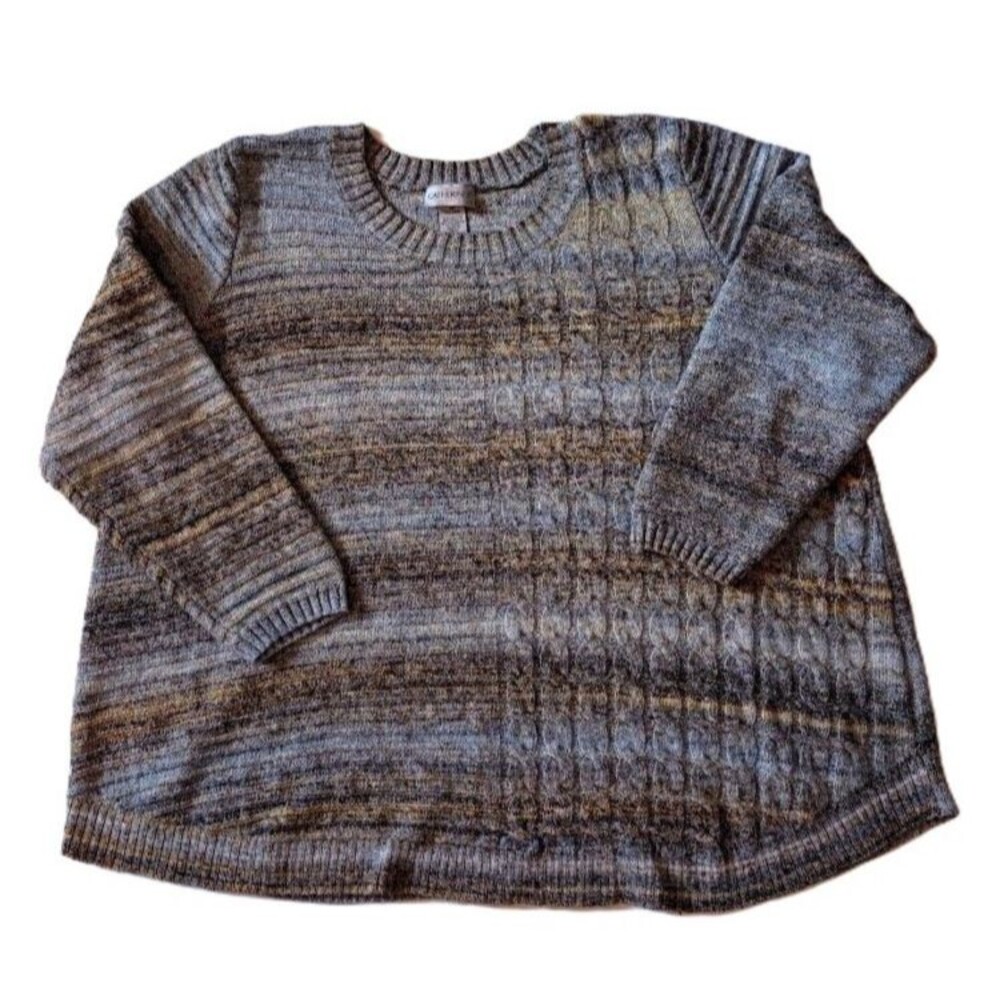 Catherines Sweater Womens 3X Plus Blue Striped Cable Knit Pullover Wool Blend